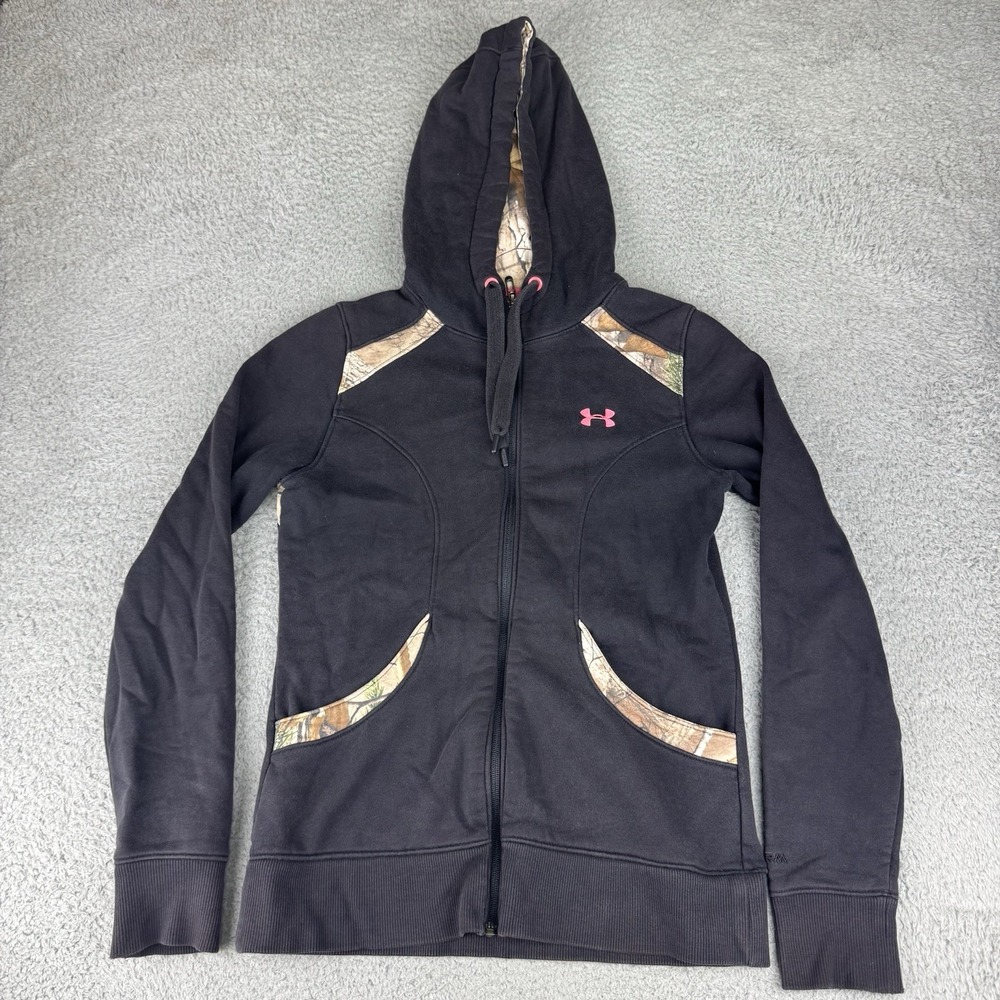 Under Armour X RealTree Black Pink And Camo Full Zip Hoodie Womens Size Medium